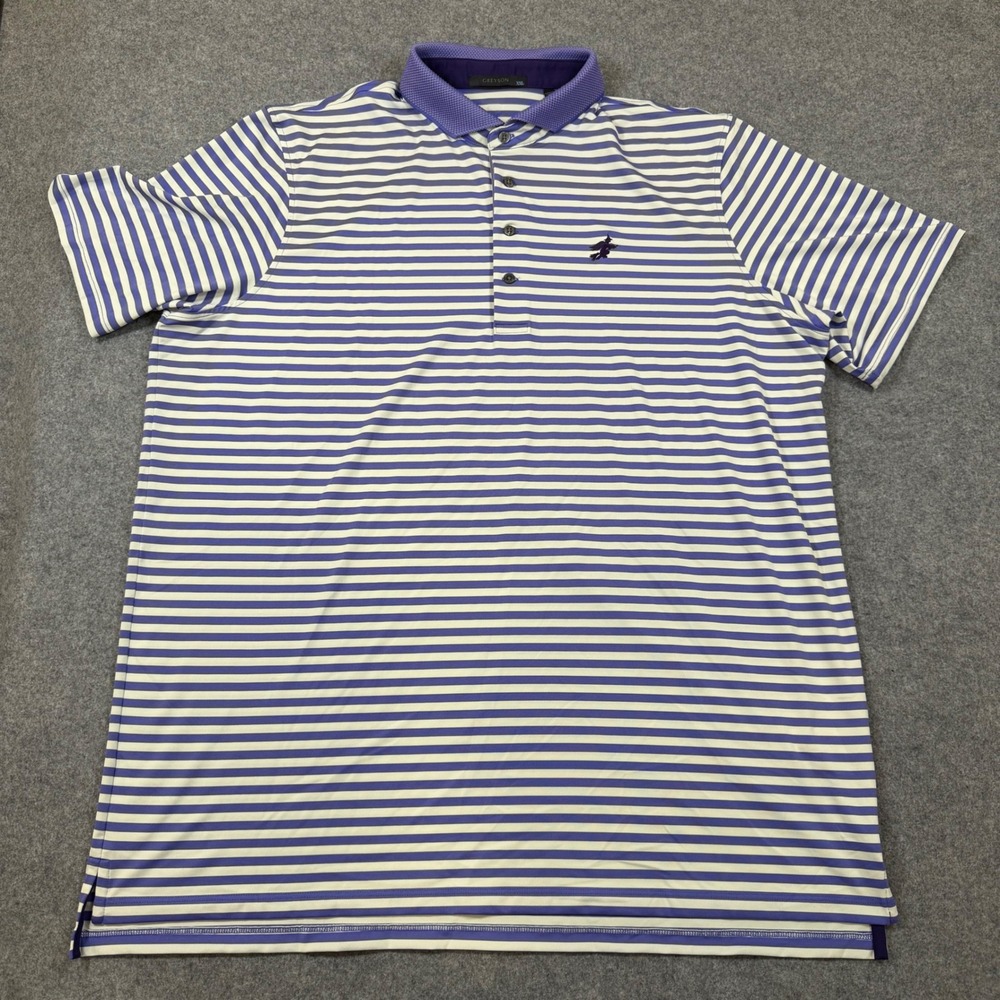 Greyson Mens XXL Purple White Striped Short Sleeve Golf Polo Shirt Stretch